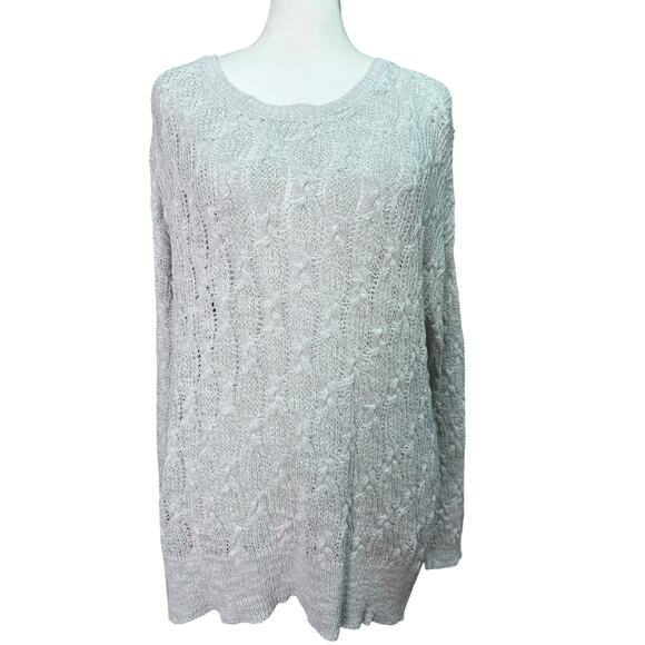 Free People Womens Light Gray Open Knit Oversized Slouchy Sweater, Size Small - Picture 1 of 6